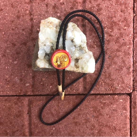 Hand Crafted Other - Ram Shiner Bock beer Bottle-cap Bolo Tie black cord bamboo tips unique gift